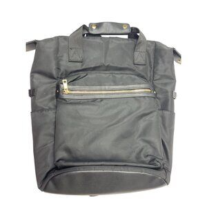 Black Nylon Convertible Backpack Tote With Gold Zippers & Multiple Pockets 72a